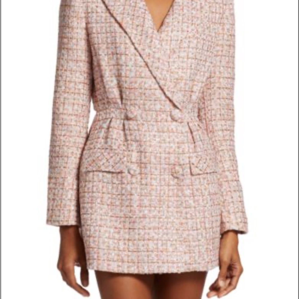 Self-Portrait Double Breasted Bouclé Knit Mini Dress Pink